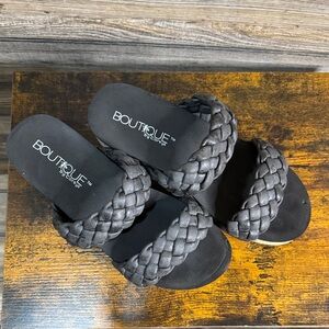 BOUTIQUE by Corkys Braided Double-Strap Slide Sandals - Black
